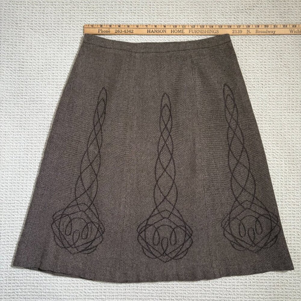 Womens 12 East 5th Herringbone Embroidered Lined A-Line Brown/Tan Forest Fairy - Picture 8 of 9